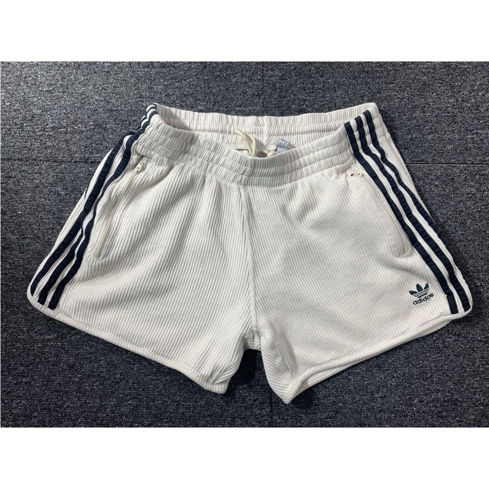 Adidas Waffle Knit Shorts in Off White with Black Stripes